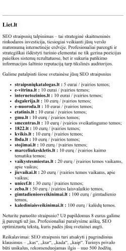 스폰서 기사용 리투아니아 매체 SEO Straipsnių talpinimas 사이트 미리보기