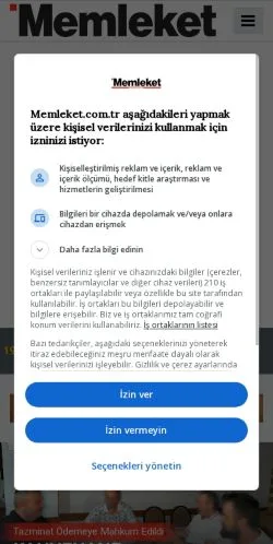 スポンサード記事向けのトルコメディア、Memleket Gazetesi-Haberのサイトプレビュー