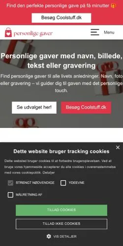 Anteprima del sito Personlige Gaver, media di Danimarca per articoli sponsorizzati