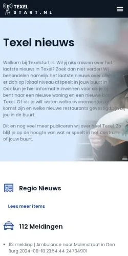 Vista previa del sitio Texel Nieuws, medio de Países Bajos para artículos patrocinados