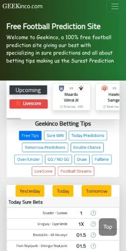 Anteprima del sito Geekinco Predictions, media di Regno Unito per articoli sponsorizzati