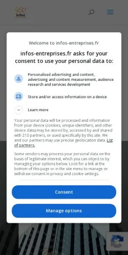 Anteprima del sito Infos Entreprises, media di Francia per articoli sponsorizzati