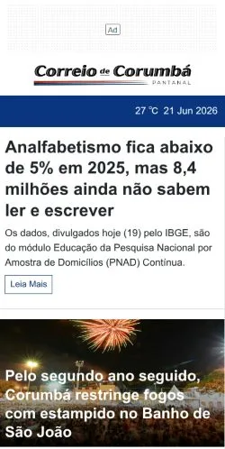 스폰서 기사용 브라질 매체 Correio de Corumbá 사이트 미리보기