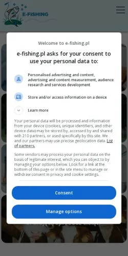 Anteprima del sito E-Fishing, media di Polonia per articoli sponsorizzati
