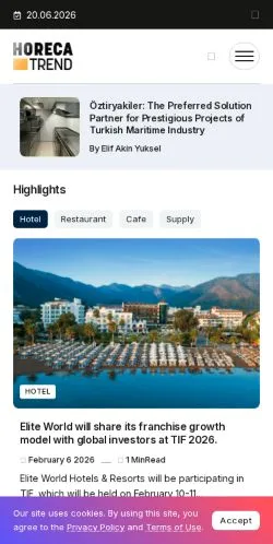 Förhandsvisning av webbplatsen HORECA TREND, medium i Turkiet för sponsrade artiklar