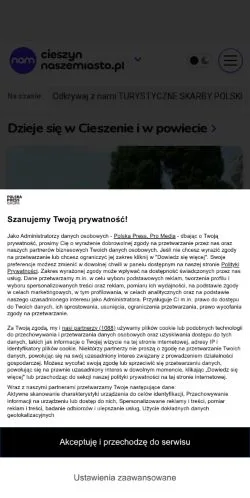 Anteprima del sito Cieszyn Nasze Miasto, media di Polonia per articoli sponsorizzati