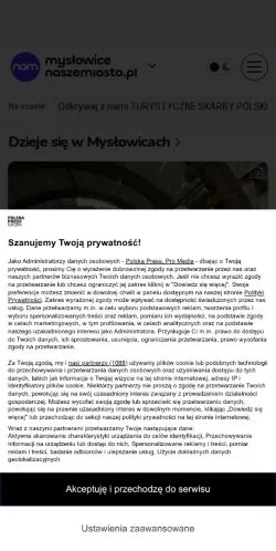 스폰서 기사용 폴란드 매체 Mysłowice Nasze Miasto 사이트 미리보기