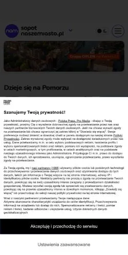Anteprima del sito Sopot Nasze Miasto, media di Polonia per articoli sponsorizzati