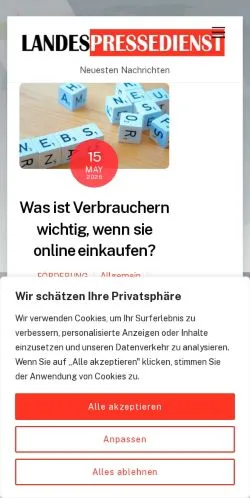 Anteprima del sito Landespressedienst, media di Germania per articoli sponsorizzati
