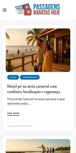 Anteprima del sito Passagens Baratas Hoje, media di Brasile per articoli sponsorizzati