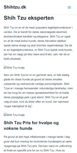 Vista previa del sitio Shihtzu.dk, medio de Dinamarca para artículos patrocinados