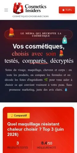 Anteprima del sito Cosmetics Insiders, media di Francia per articoli sponsorizzati
