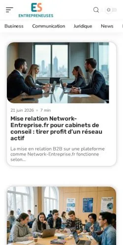 Anteprima del sito Entrepreneuses, media di Francia per articoli sponsorizzati