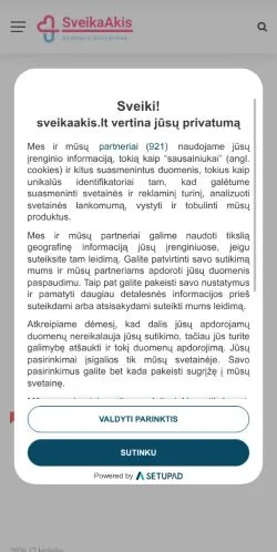 Anteprima del sito Sveikaakis, media di Lituania per articoli sponsorizzati