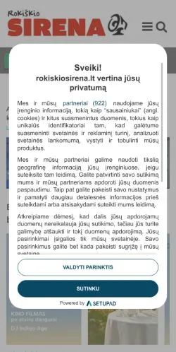 Podgląd witryny Rokiškio Sirena, medium z kraju Litwa do artykułów sponsorowanych