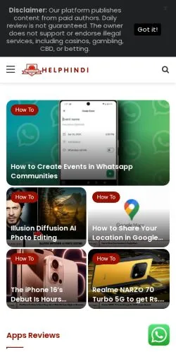 Anteprima del sito HelpHindi, media di India per articoli sponsorizzati