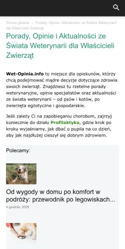 Podgląd witryny Wet-Opinia, medium z kraju Polska do artykułów sponsorowanych