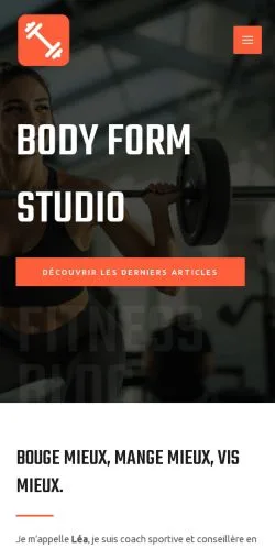 Vista previa del sitio Body Form Studio, medio de Francia para artículos patrocinados