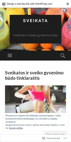 Anteprima del sito Sveikata, media di Lituania per articoli sponsorizzati