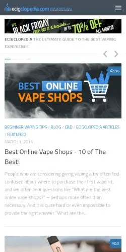 Anteprima del sito Ecigclopedia, media di Regno Unito per articoli sponsorizzati