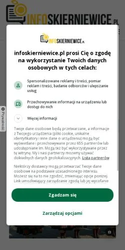 스폰서 기사용 폴란드 매체 Infoskierniewice 사이트 미리보기