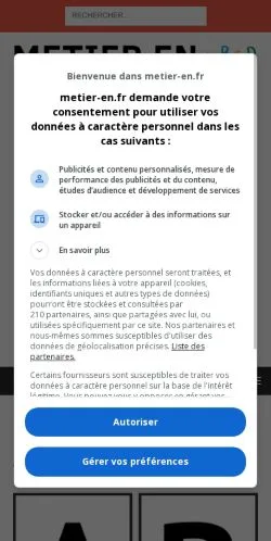 Anteprima del sito Métier En, media di Francia per articoli sponsorizzati