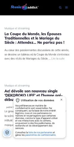 Anteprima del sito Music Addict, media di Francia per articoli sponsorizzati