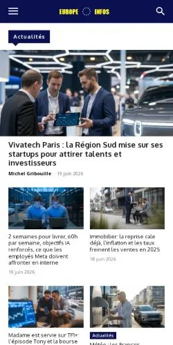 Anteprima del sito Europe Infos, media di Francia per articoli sponsorizzati
