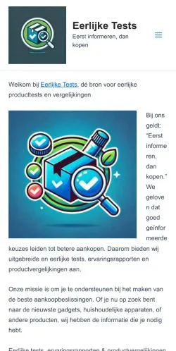 Podgląd witryny Eerlijke Tests, medium z kraju Holandia do artykułów sponsorowanych