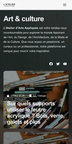 Förhandsvisning av webbplatsen L'Atelier d'Arts Appliqués, medium i Frankrike för sponsrade artiklar