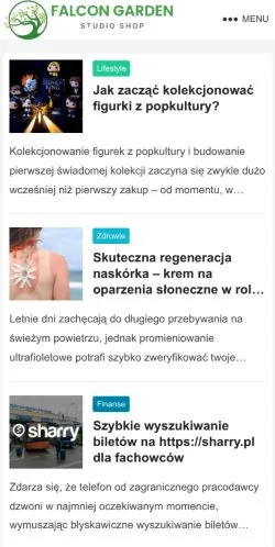 Anteprima del sito Falcon Garden, media di Polonia per articoli sponsorizzati