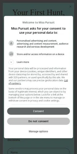 Anteprima del sito Miss Pursuit, media di Stati Uniti per articoli sponsorizzati