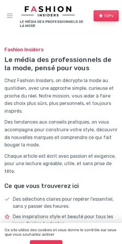 스폰서 기사용 프랑스 매체 Fashion Insiders 사이트 미리보기