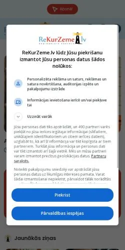 Anteprima del sito ReKurZeme, media di Lettonia per articoli sponsorizzati