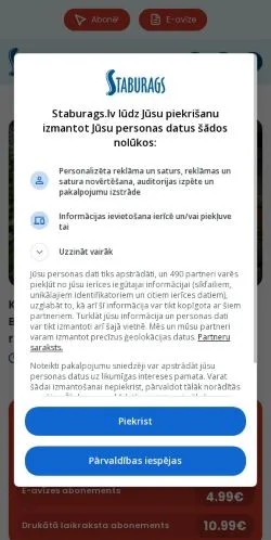 스폰서 기사용 라트비아 매체 Staburags 사이트 미리보기
