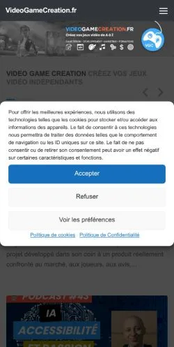 Anteprima del sito VideoGameCreation, media di Francia per articoli sponsorizzati