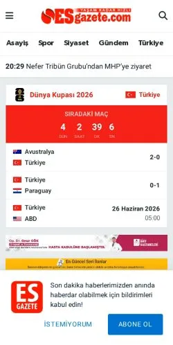 Anteprima del sito Esgazete, media di Turchia per articoli sponsorizzati