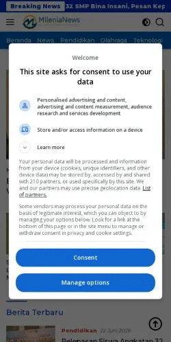 Anteprima del sito MileniaNews, media di Indonesia per articoli sponsorizzati