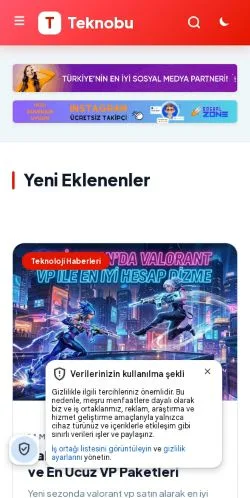 Anteprima del sito Teknobu, media di Turchia per articoli sponsorizzati