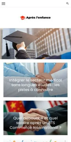 Förhandsvisning av webbplatsen Après l'enfance -, medium i Frankrike för sponsrade artiklar