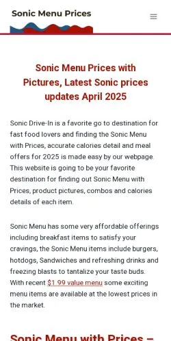 Sponsorlu makaleler için Amerika Birleşik Devletleri medyası Sonic Menu Prices sitesinin önizlemesi