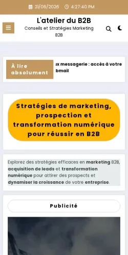 스폰서 기사용 프랑스 매체 L'Atelier du B2B 사이트 미리보기