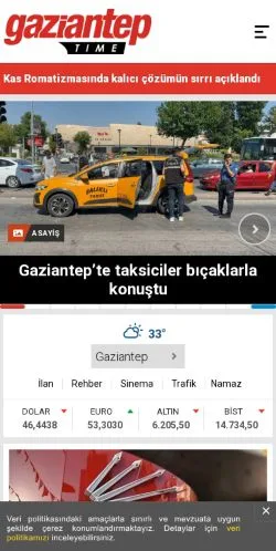 Pré-visualização do site Gaziantep Time, meio de Turquia para artigos patrocinados
