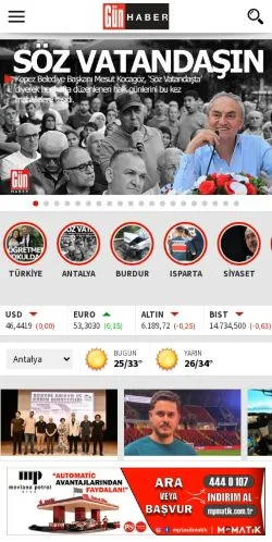 Podgląd witryny Gün Haber, medium z kraju Turcja do artykułów sponsorowanych