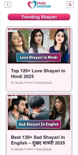 Anteprima del sito Pure Shayari, media di Stati Uniti per articoli sponsorizzati