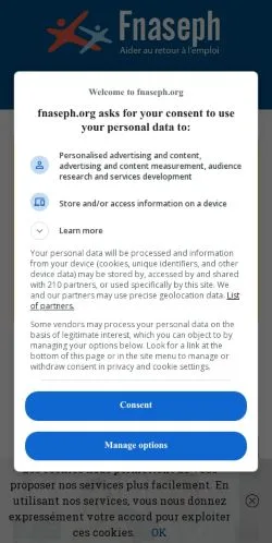 Aperçu du site FNASEPH, média de France pour articles sponsorisés
