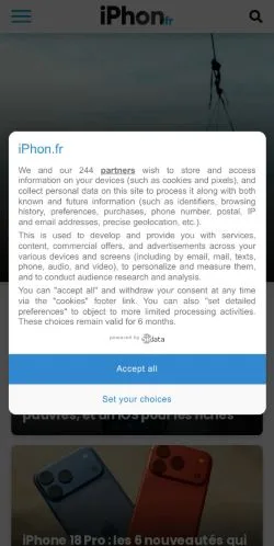 Forhåndsvisning av nettstedet iPhon, medium fra Frankrike for sponsede artikler