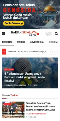 스폰서 기사용 인도네시아 매체 Harian Sriwijaya 사이트 미리보기