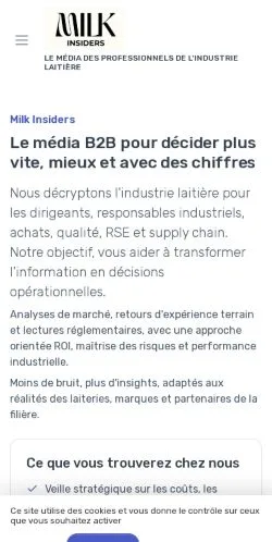 Anteprima del sito Milk Insiders, media di Francia per articoli sponsorizzati