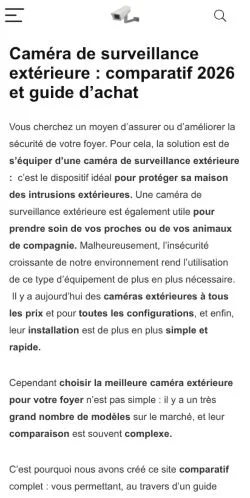 Anteprima del sito Caméra Extérieure, media di Francia per articoli sponsorizzati